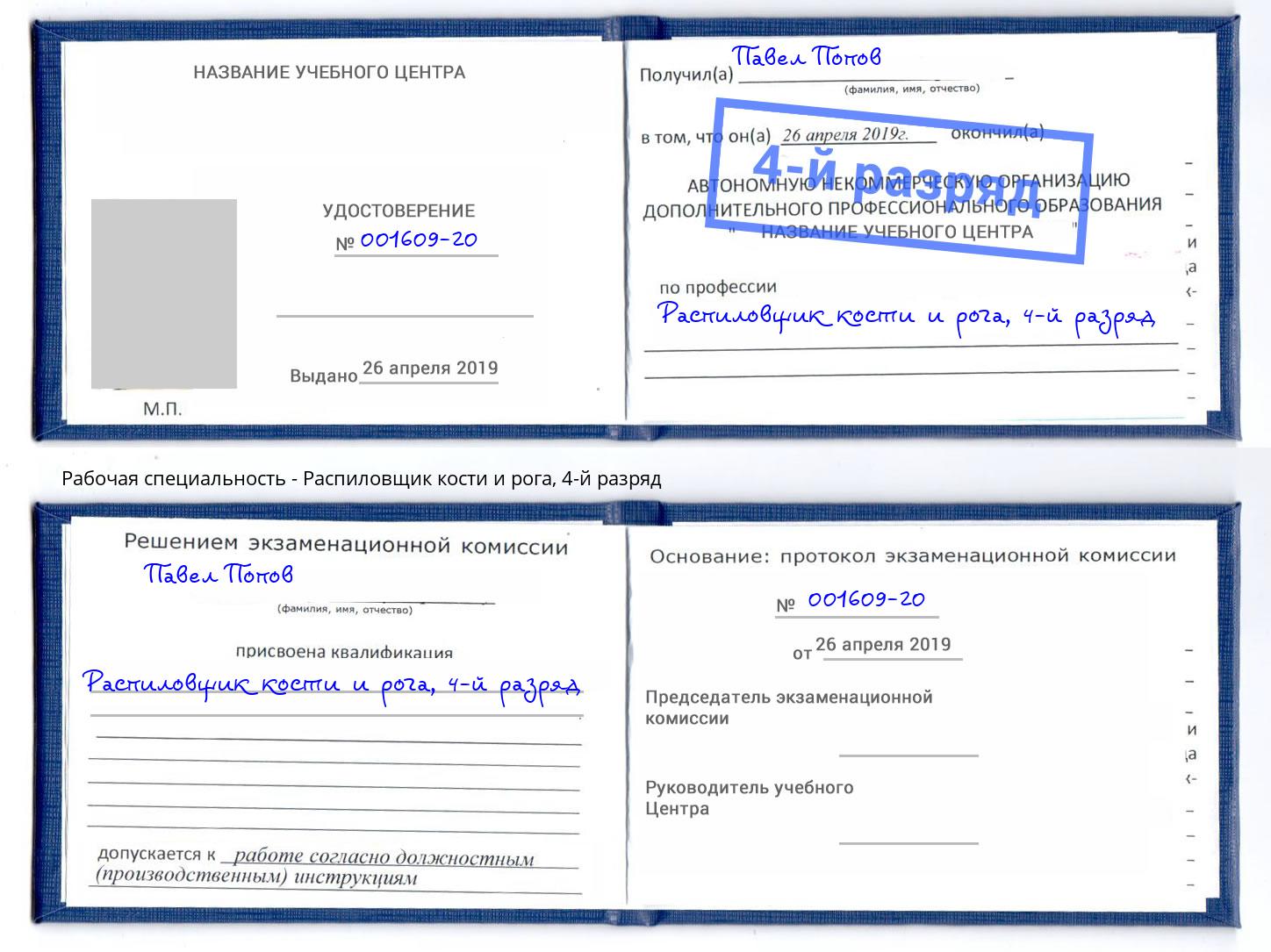 корочка 4-й разряд Распиловщик кости и рога Печора