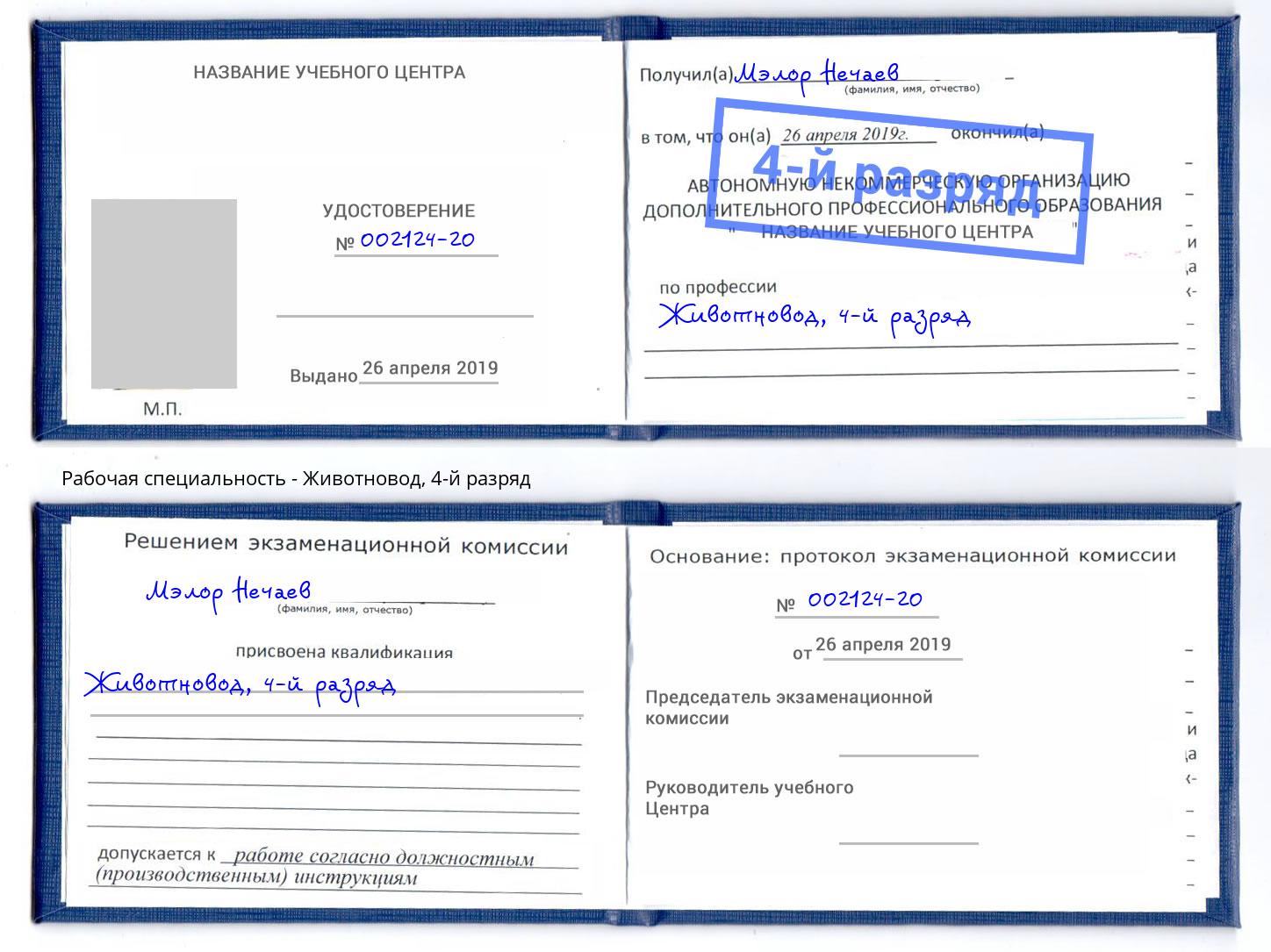корочка 4-й разряд Животновод Печора