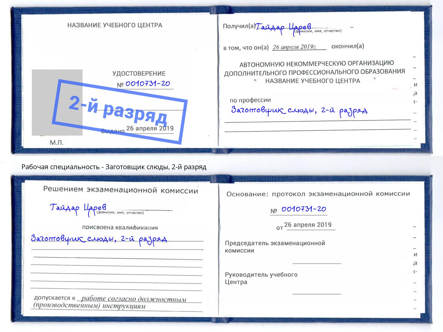 корочка 2-й разряд Заготовщик слюды Печора