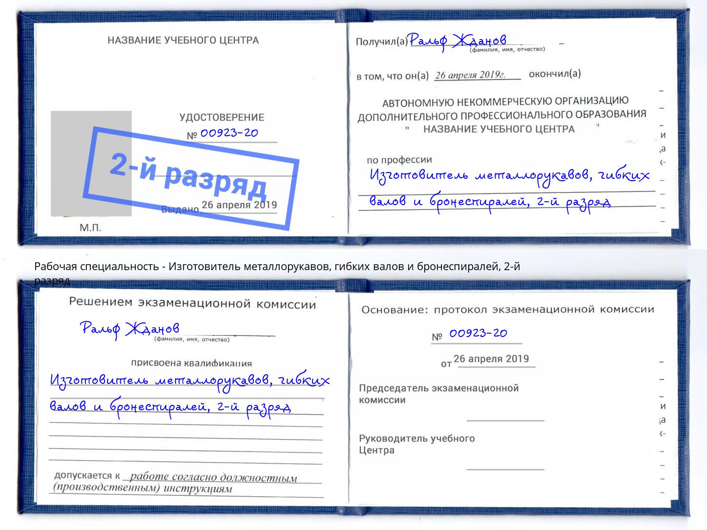 корочка 2-й разряд Изготовитель металлорукавов, гибких валов и бронеспиралей Печора